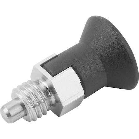 Kipp Indexing Plunger Eco Short Vers Size:3 D1=M16, D=8, Form:C, Steel Not Hardened, Comp: Plastic, Black K0748.03308160